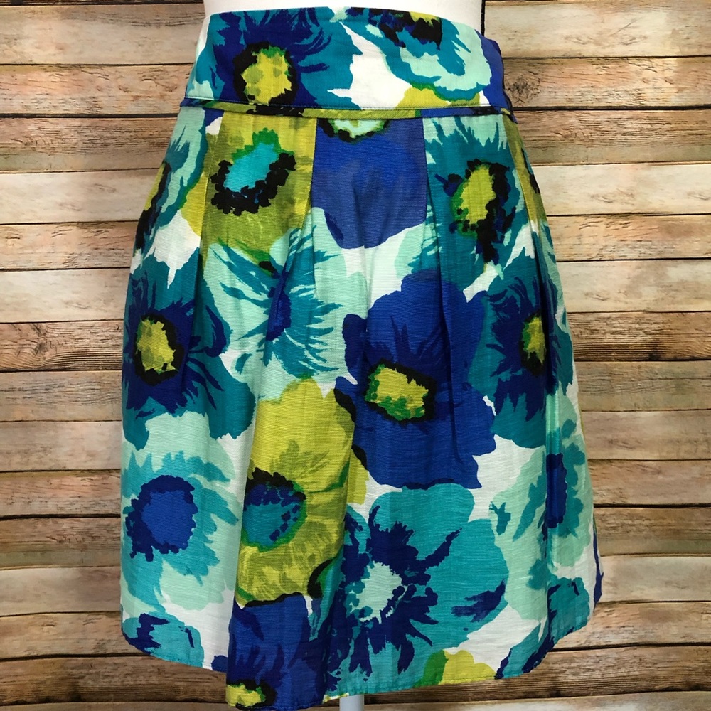 LOFT Blue Green Floral Midi Skirt